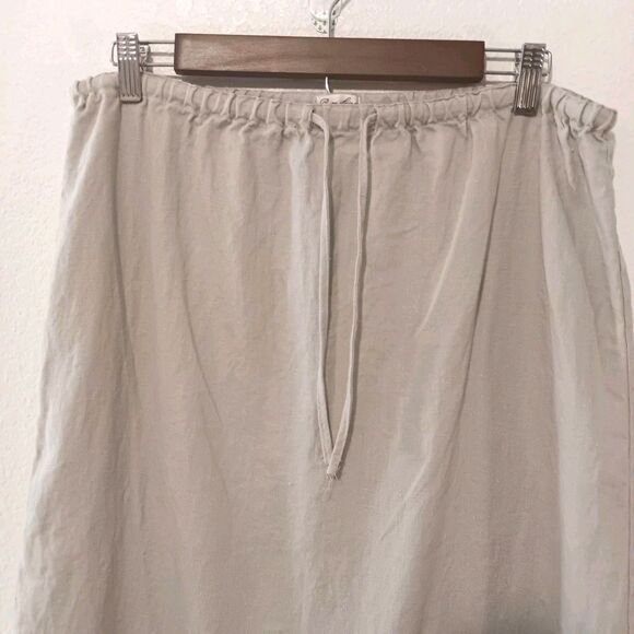 OUTFIT JPR Pure Linen Maxi Skirt M Tan Drawstring Elastic Waist Side Slit - Picture 3 of 11